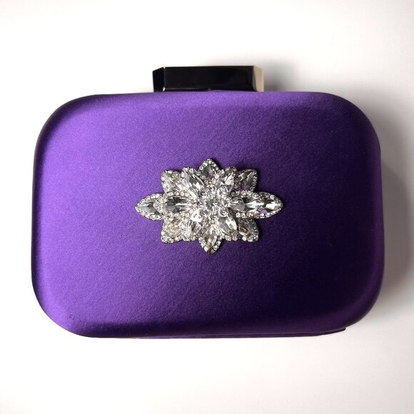 BADGLEY MISCHKA Satin Evening Clutch with Swarovski Crystals in African Violet